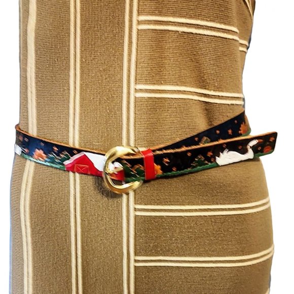 Vintage 1960s Hand Made Tooled Leather Belt With Animals, Barn And Farm Scenes. - Picture 2 of 6